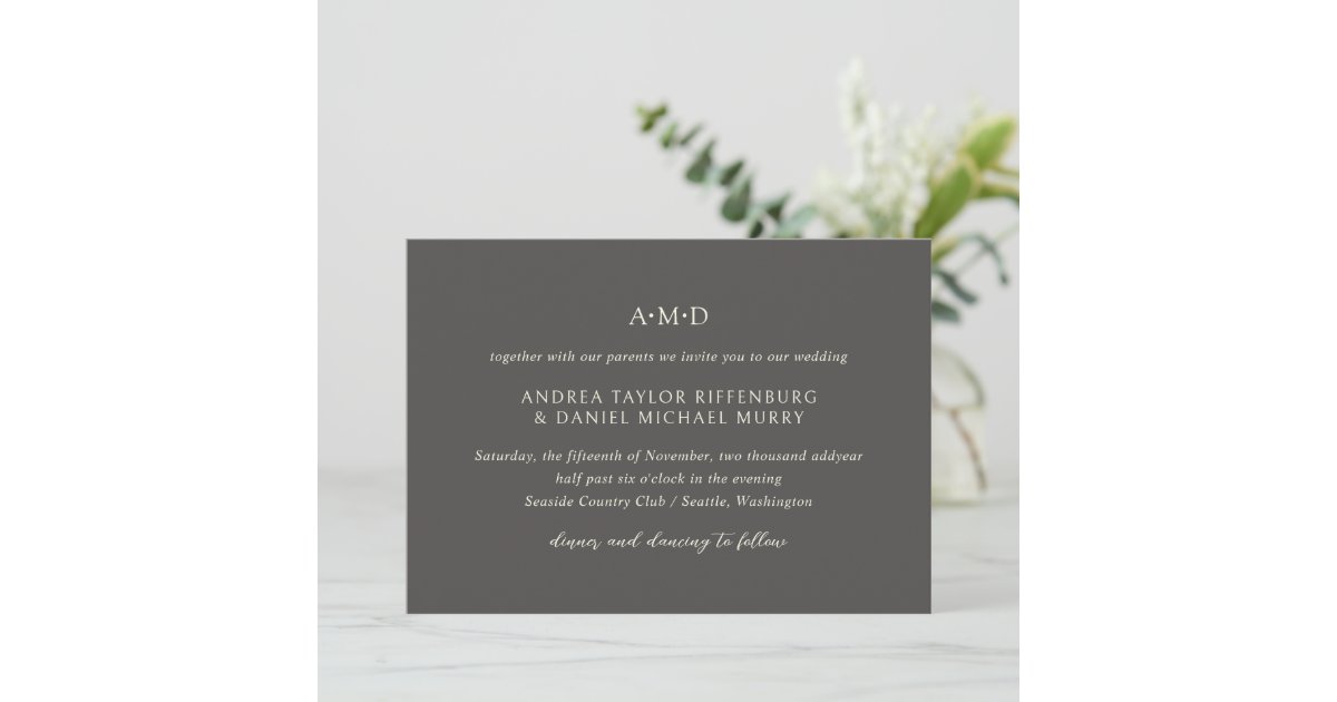 Classic Monogram Cocoa Formal Elegant Wedding Invitation Zazzle