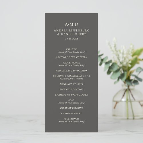 Classic Monogram Cocoa Formal Elegant Wedding Program