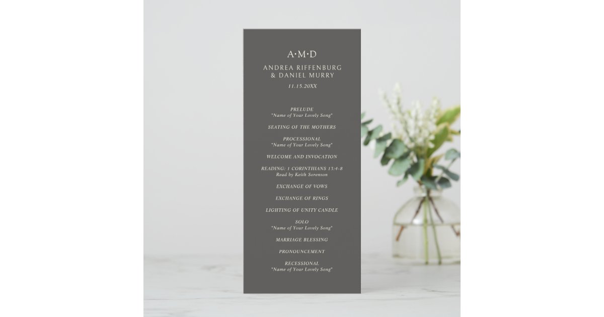 Classic Monogram Cocoa Formal Elegant Wedding Program Zazzle