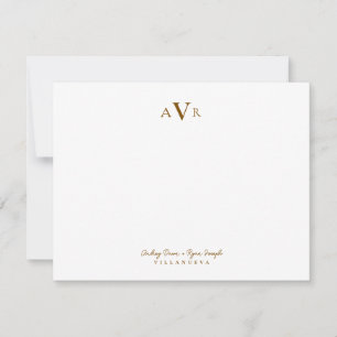 Classic Monogram Couple Brown Custom Wedding Note Card