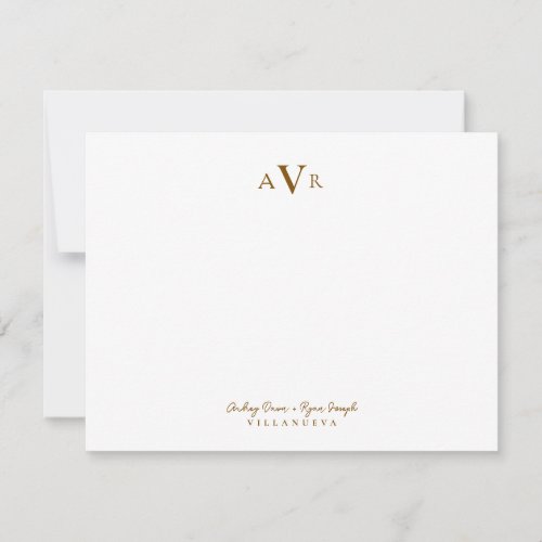 Classic Monogram Couple Brown Custom Wedding Note Card