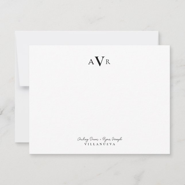 Classic Monogram Couple Initials Custom Wedding Note Card (Front)