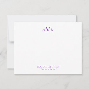 Classic Monogram Couple Purple Custom Wedding Note Card