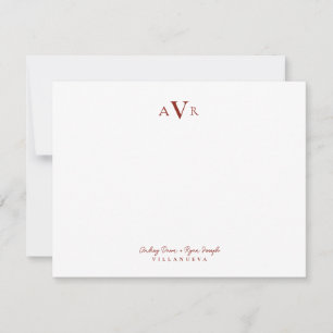 Classic Monogram Couple Red Custom Wedding Note Card