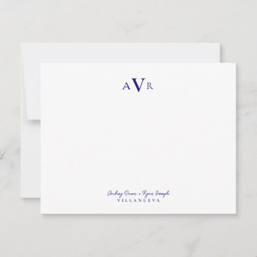Classic Monogram Couple Royal Blue Custom Wedding Note Card