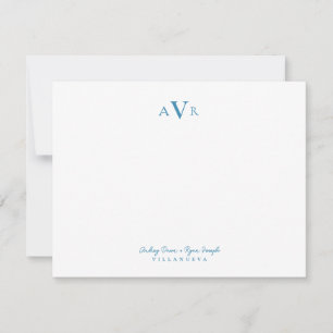 Classic Monogram Couple Teal Blue Custom Wedding Note Card