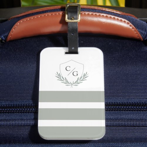 Classic Monogram Crest and Stripes Sage Green Luggage Tag