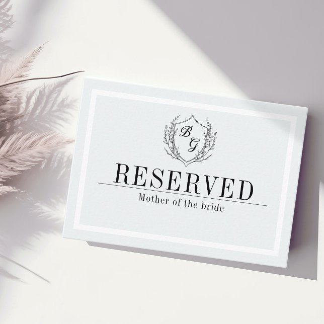 Classic monogram crest RESERVED sign Place Card (Creator Uploaded)