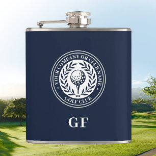Classic Monogram Custom Name Dark Blue  Flask