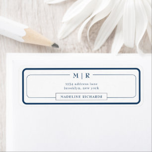 Classic Monogram Dark Navy Blue Border Address Label