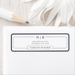 Classic Monogram Dark Navy Blue Border Address Label