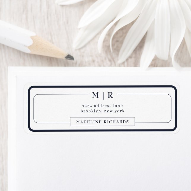 Classic Monogram Dark Navy Blue Border Address Label (Insitu)
