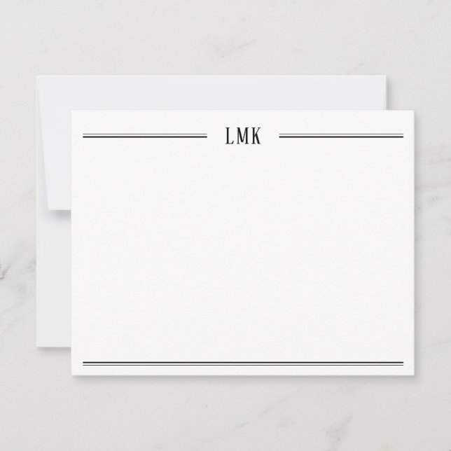 Classic Monogram Double Border Flat Note Card (Front)