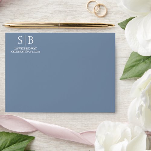 Classic Monogram Dusty Blue Wedding Envelope