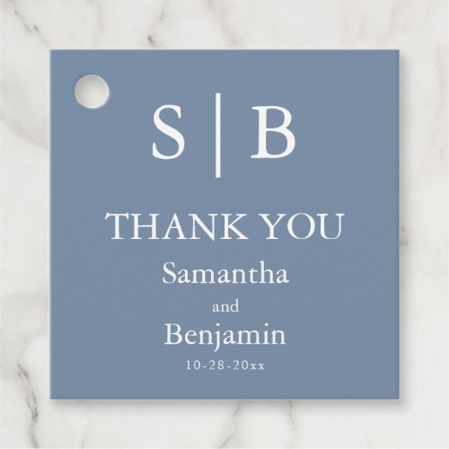 Classic Monogram Dusty Blue Wedding Favor Tags