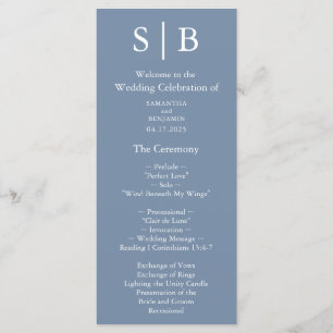 Classic Monogram Dusty Blue Wedding Program