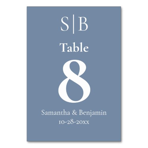 Classic Monogram Dusty Blue Wedding Table Number