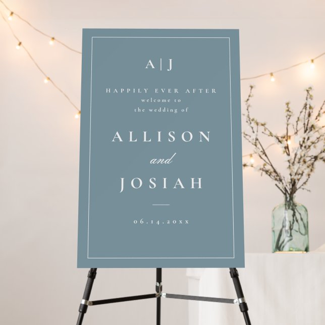 Classic Monogram Dusty Blue Wedding Welcome Foam Board (In Situ (Stand))