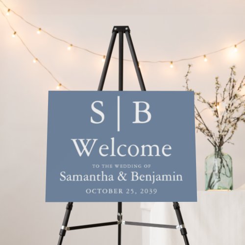 Classic Monogram Dusty Blue Wedding Welcome Sign