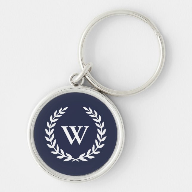 Classic Monogram Elegant Blue Premium Keychain (Front)