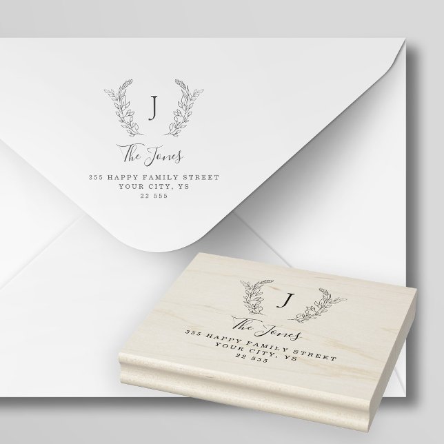 Classic monogram elegant custom family name rubber rubber stamp (Creator Uploaded)