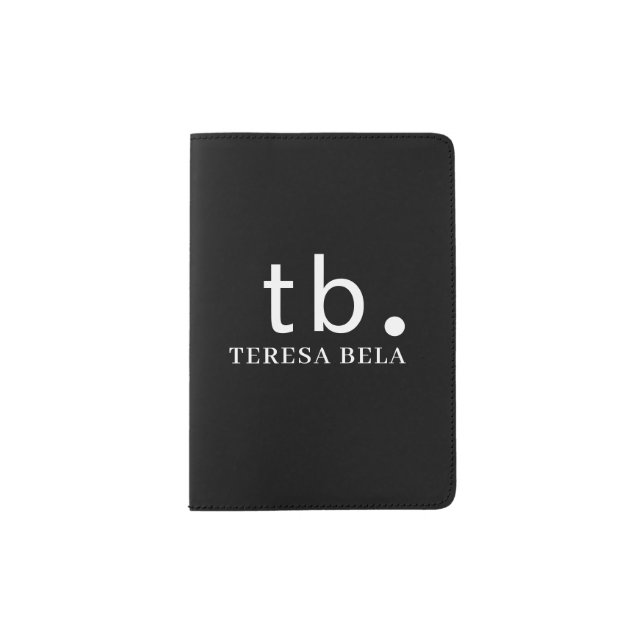 Classic Monogram Elegant Minimal Black and WhiteWB Passport Holder (Front)