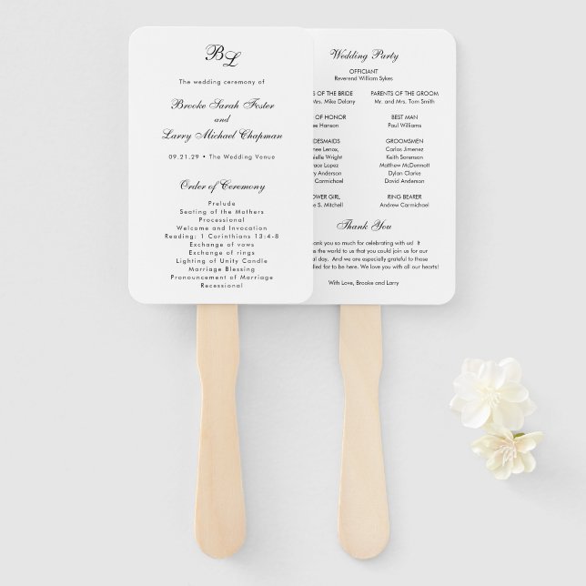 Classic Monogram Elegant Wedding Program Hand Fan