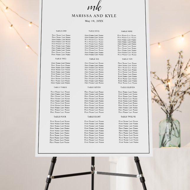 Classic Monogram Elegant Wedding Seating Chart Foam Board (In Situ (Stand))