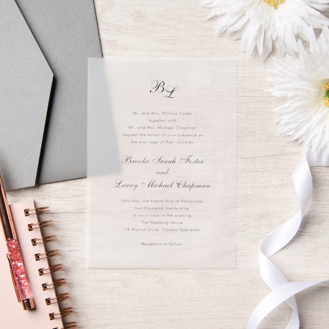 Classic Monogram Elegant Wedding Vellum Invitations (Wedding)