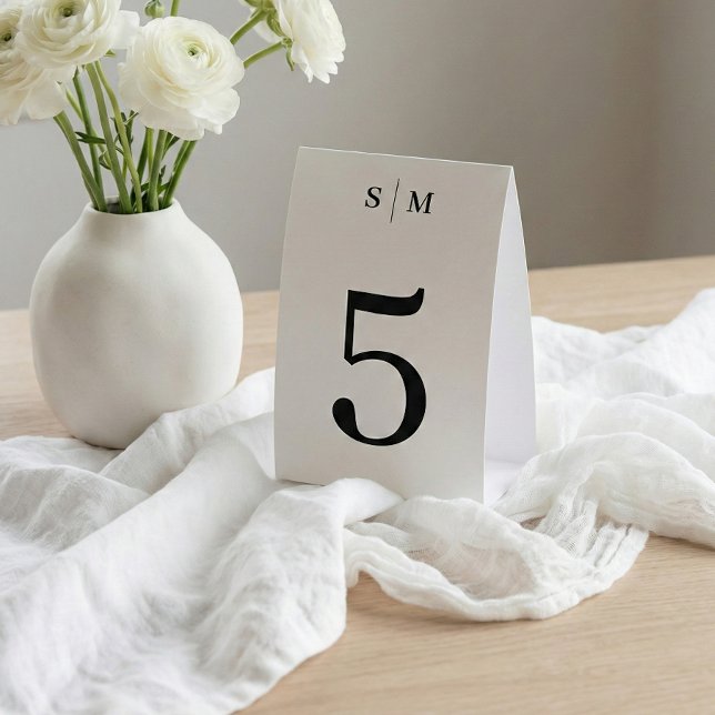 Classic Monogram Elegant White Wedding Number Paper Table Tent (Creator Uploaded)