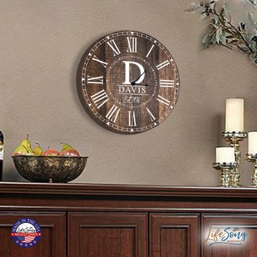 Classic Monogram Family Wooden Wall Clock (Lifestyle)