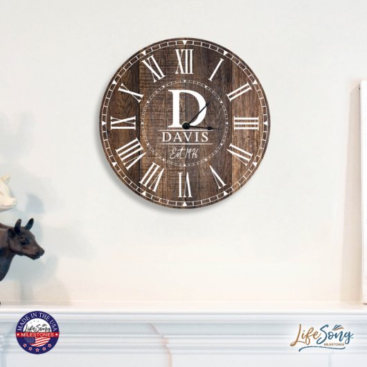 Classic Monogram Family Wooden Wall Clock (Lifestyle)