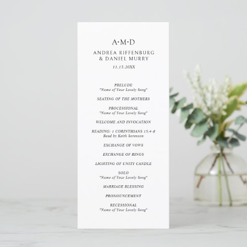 Classic Monogram Formal Elegant Wedding Program