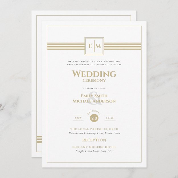 Classic Monogram Formal Wedding White All in 1 Inv Invitation