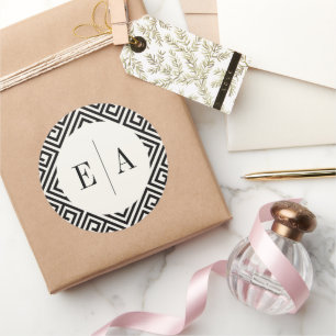 Classic Monogram Geometric Greek Key Chic Wedding Round Sticker