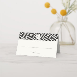 Classic Monogram Geometric Greek Key Wedding Place Card