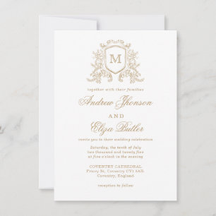 Classic Monogram Gold and White Wedding Invitation