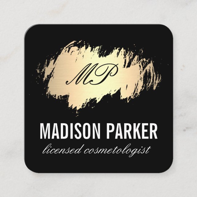 Classic Monogram Gold Brushed with Black Square Business Card (Front)