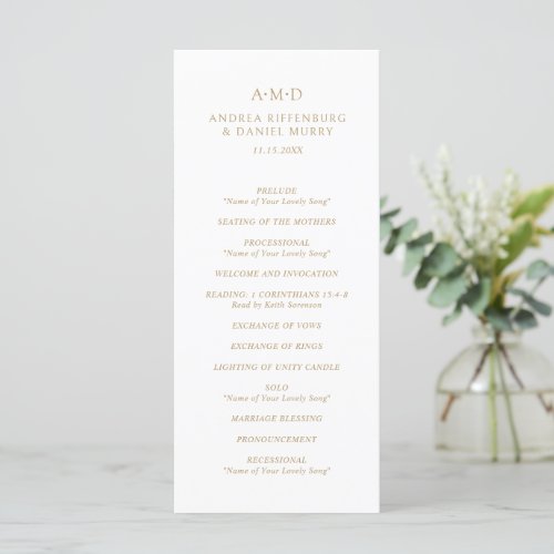 Classic Monogram Gold Formal Elegant Wedding Program