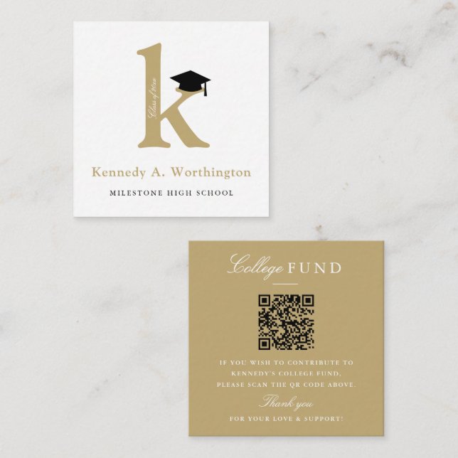 Classic Monogram Gold 'K' Graduation College Fund Enclosure Card (Front/Back)
