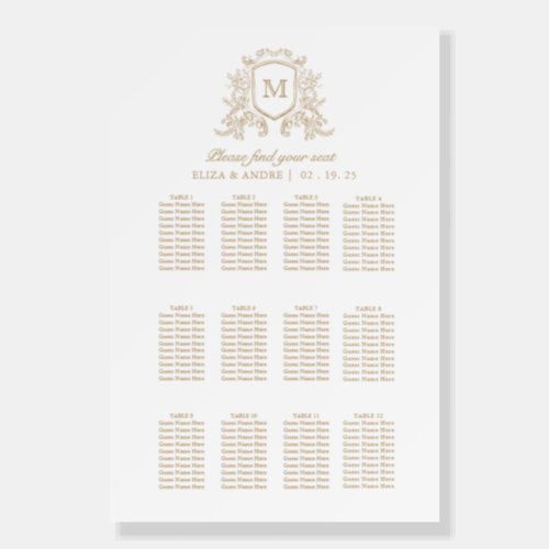 Classic Monogram Gold Monogram Seating Chart Foam Board