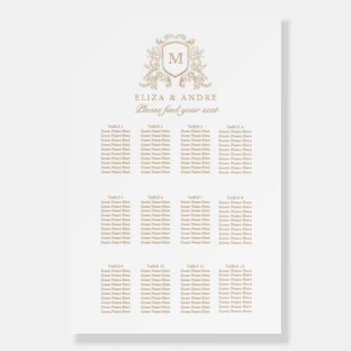 Classic Monogram Gold Wedding Seating Chart Foam Board