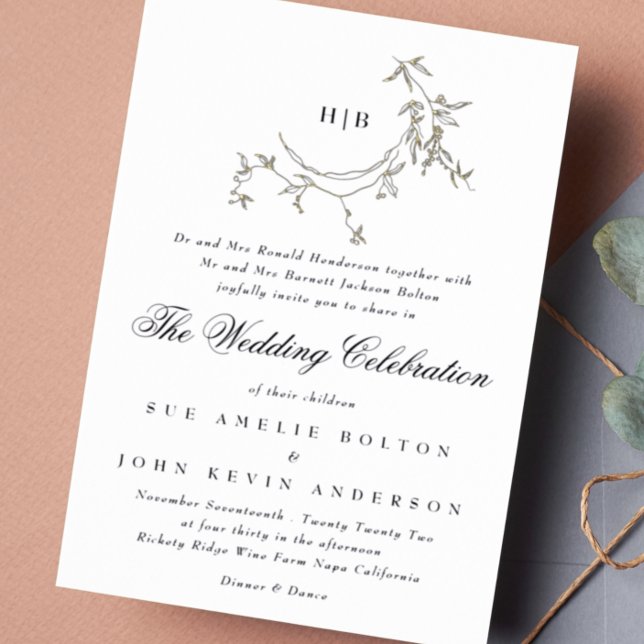 Classic Monogram Gold Wreath Wedding Foil Invitation (Creator Uploaded)