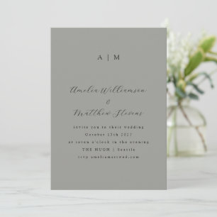 Classic Monogram Gray and Black Script Wedding Invitation