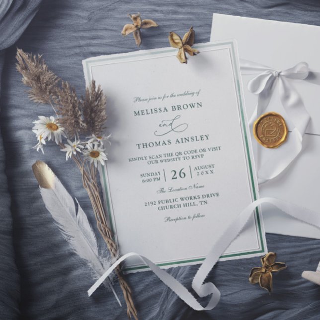 Classic Monogram Green Budget QR Code Wedding Invitation (Creator Uploaded)