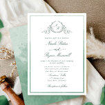 Classic Monogram Green Watercolor Wedding Invitation<br><div class="desc">Delight friends and family with this elegant wedding invitation showcasing exquisite fine hand drawn leafy botanical monogram with bride and groom's initials. Front invitation trimmed with thin green hues watercolor frame, while invitation's back featuring beautiful watercolor wash in green hues. Clean and simple design full of elegance and grace with...</div>