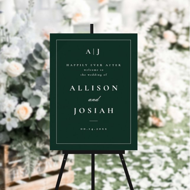 Classic Monogram Green Wedding Welcome Foam Board (Creator Uploaded)