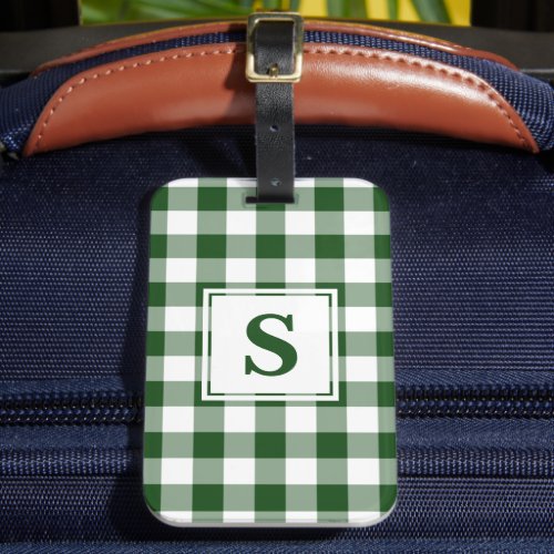 Classic Monogram Green White Buffalo Check Pattern Luggage Tag