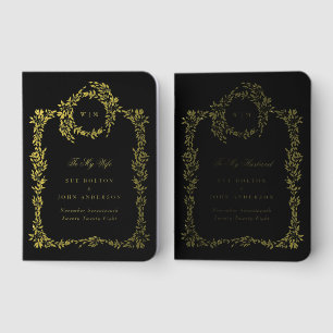 Classic Monogram His & Hers Gold Wreath Wedding Foil Vow Books