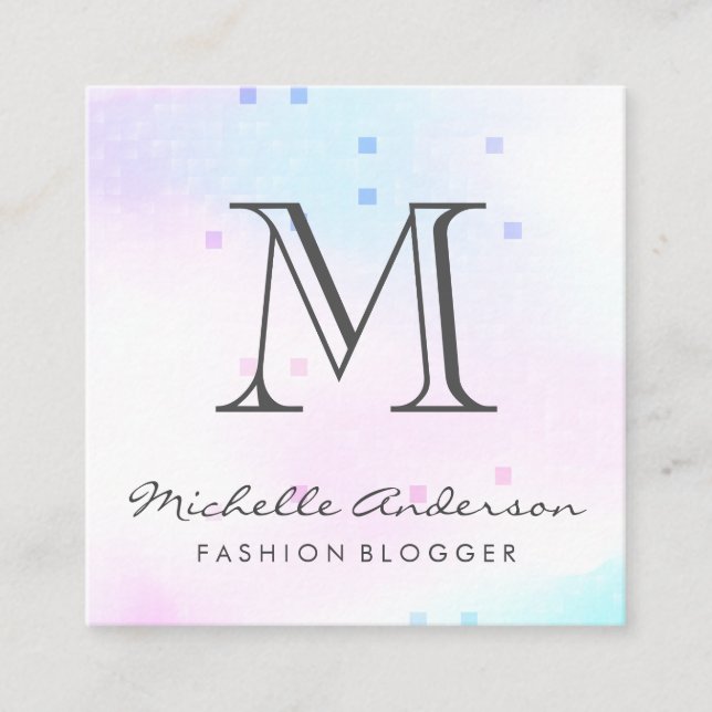Classic Monogram | Holographic Mosaic Geometric Square Business Card (Front)
